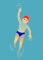 Boy swimming on the back in the pool.