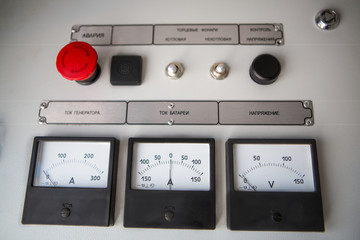 Tipical Console for controlling the passenger train car systems. Controll console of sleeping car systems of a railway train.