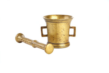 Old mortar for spices on a white background