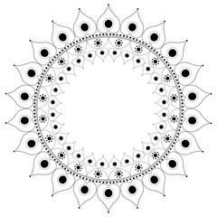 Indian Filigree Dotted Ornament - Vector Mehendi Round Lotus Frame 
