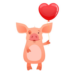Cute pig holding balloon