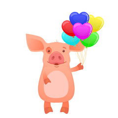 Cute pig holding balloons