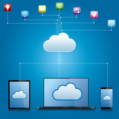 Cloud computing and networking design concept.The background is blue.
