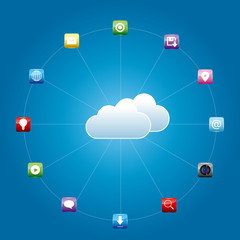 Cloud computing and networking design concept.The background is blue.