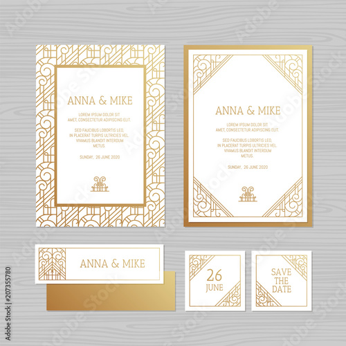 luxury wedding invitation or greeting card with geometric ornament