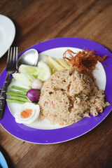 Spicy Shrimp Paste Fried Rice served with Sweetened Pork & Condiment