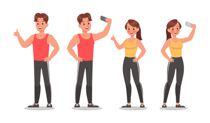 Fitness man and woman doing exercise character vector design. Healthy lifestyle no7