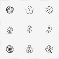 Flowers line icon set with  and flower