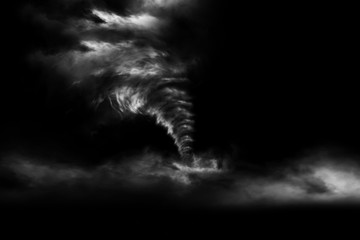 3D rendering A large storm produced a Tornado isolated on black background. 3D Illustration.