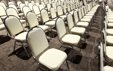 Fototapeta premium Many Chairs arranged in row order for Performance Contest in Ballroom