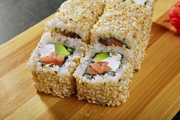 Roll with Smoked Salmon, Cream Cheese and Avocado inside