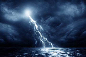 Lightning storm over Black sea near
