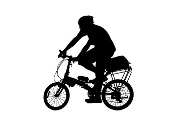 Plakat Silhouette man and bike relaxing on white background.
