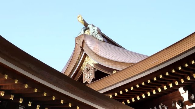 close view of the copper roof on meiji shrine in tokyo, japan
