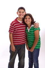 Happy brother and sister smiling.