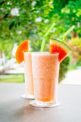 Watermon fruit and papaya juice smoothies in glass