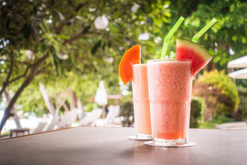 Watermon fruit and papaya juice smoothies in glass