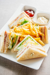 Club sandwich with vegetable and sauce