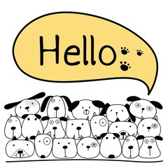 Cute Dog With Say Hello. Vector Illustration Background.