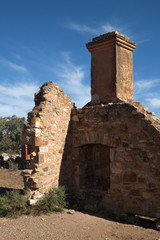 Kanyaka South Australia, partial wall with fireplace and chimney at abandoned settlement