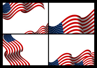 Set of USA banner background design of american flag wave with copy space vector illustration