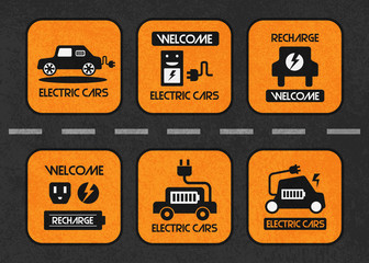 Electric cars vector sign board illustration and pictogram