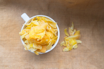 Homemade jackfruit chips fried