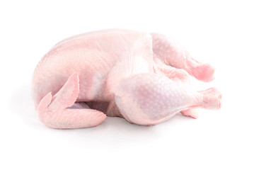 Raw chicken isolated on white background.
