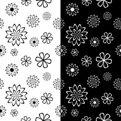 Black and white floral seamless patterns. Set of backgrounds