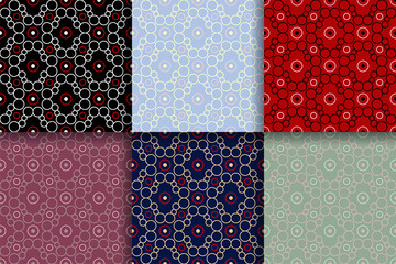 Geometric seamless patterns. Collection of colored backgrounds
