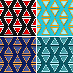 Seamless geometric patterns. Set of colored 3d backgrounds