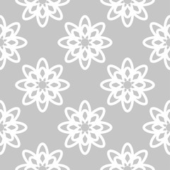 White floral seamless pattern on gray background