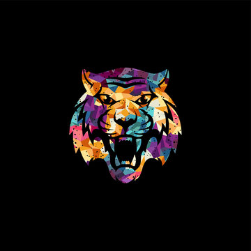 intimidating tiger front view theme logo template