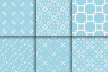 Geometric Patterns. Collection of Light blue seamless backgrounds - 207370764