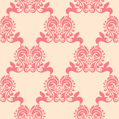 Red floral seamless pattern on beige background