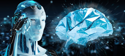 White man humanoid creating artificial intelligence 3D rendering