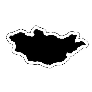 Black silhouette of the country Mongolia with the contour line or frame. Effect of stickers, tag and label. Vector illustration
