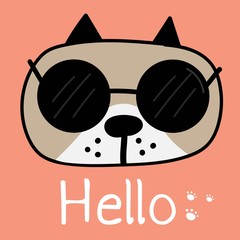 Cute Dog With Say Hello. Vector Illustration Background. © OneyWhyStudio
