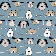 Hand Drawn Cute Dogs Pattern Background. Vector Illustration.