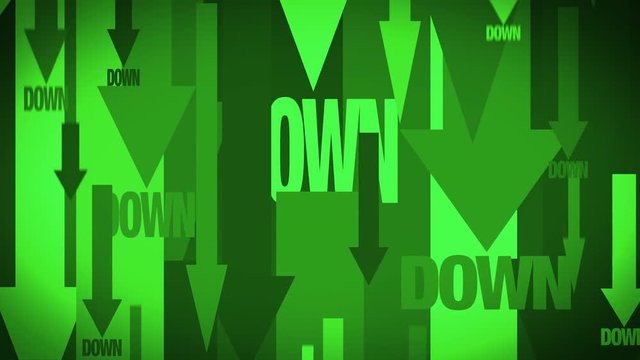 DOWNの文字と矢印が下に向かうアニメーション ループ