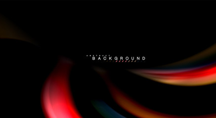 Abstract wave lines fluid rainbow style color stripes on black background. Artistic illustration for presentation, app wallpaper, banner or poster