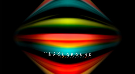Abstract wave lines fluid rainbow style color stripes on black background. Artistic illustration for presentation, app wallpaper, banner or poster