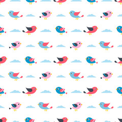 Pattern with birds and clouds