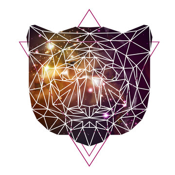 Abstract polygonal tirangle animal tiger on open space background. Hipster animal illustration.