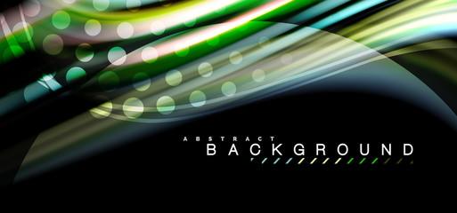 Multicolored wave lines on black background design