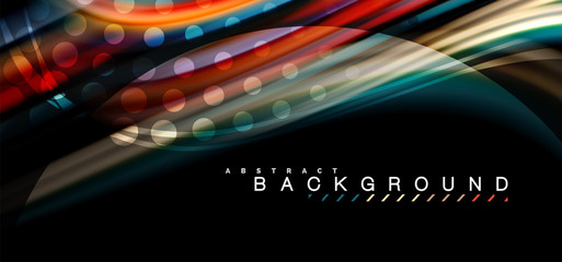 Multicolored wave lines on black background design