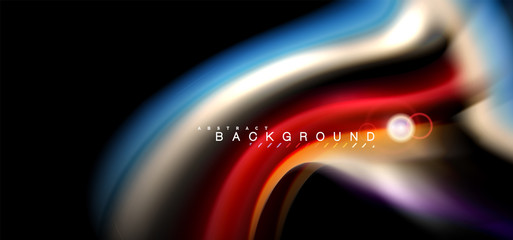 Color shiny light effects on black, liquid style multicolored wavy shape