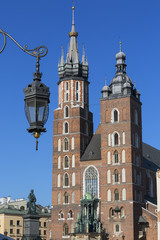 Fototapeta na wymiar St.Mary Basilica ( Mariacki), gothic style church, main market square, Krakow, Poland