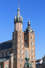 Fototapeta na wymiar St.Mary Basilica ( Mariacki), gothic style church, main market square, Krakow, Poland