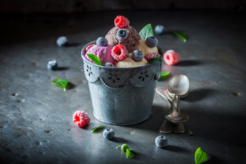 Fresh and sweet ice cream made of fruits and milk
